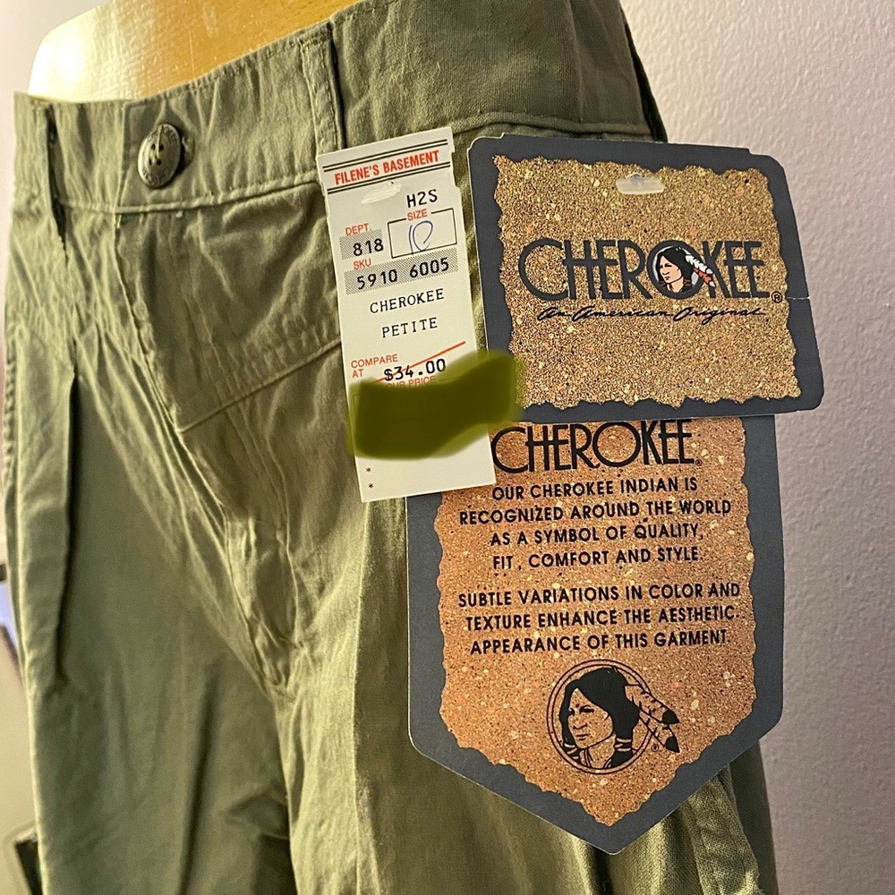 Cherokee Pants Sz 10 Petite Button & Zip Olive Green